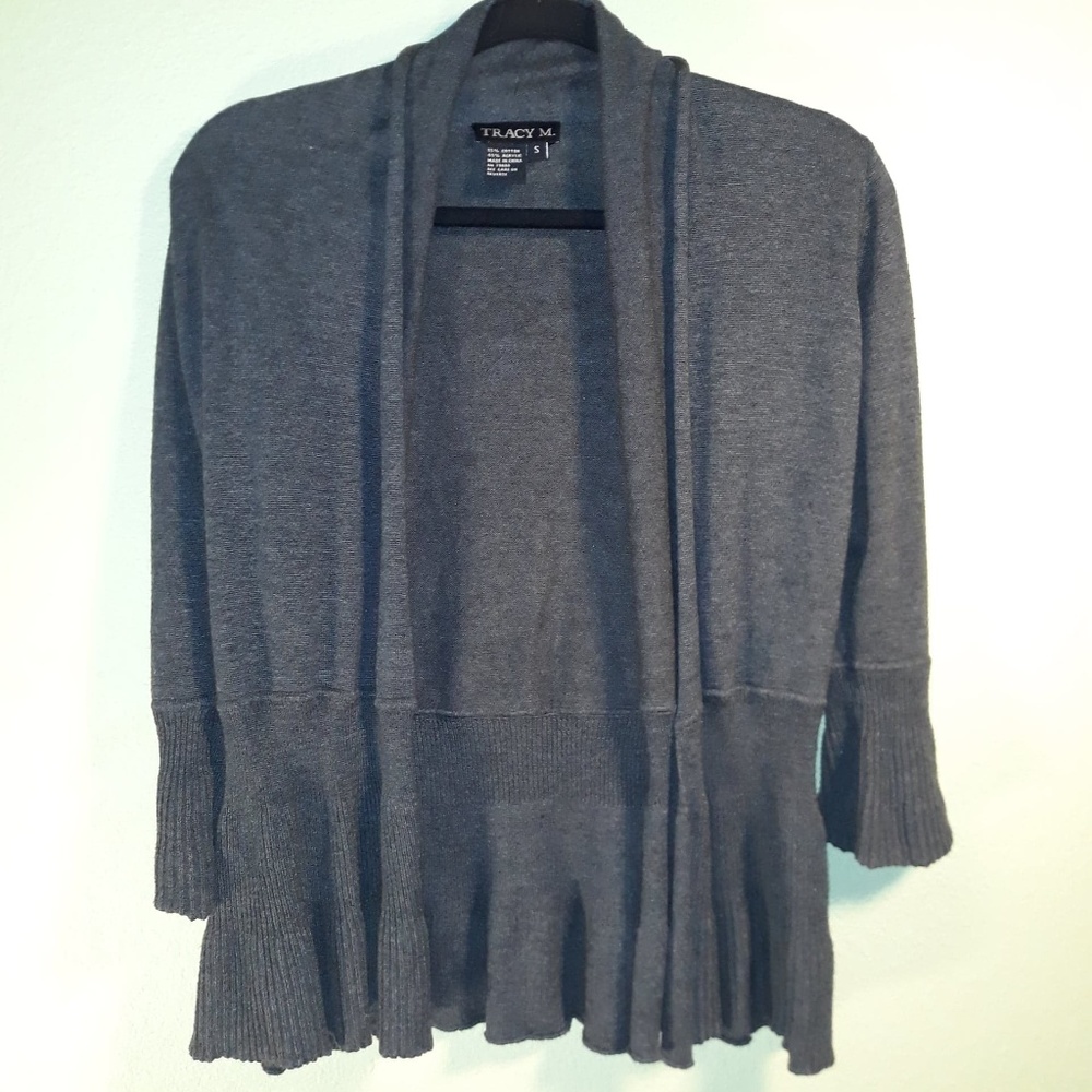 Tracy M Grey Cardi w/ Scarf Detail size S 003